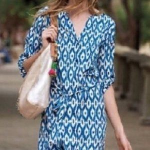 Anthropologie Maeve Ikat Blue/White Shirtdress Sm